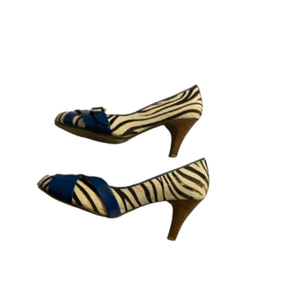 Retro Pinup Y2K Zebra Print Heels Naughty Monkey Blue Buckle Detail Size 8 - Picture 5 of 7